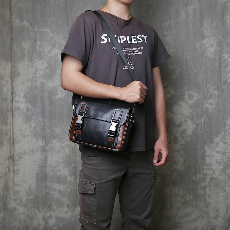 李記 | 原創手工真皮 | 流行拼色バ男士休閒の郵差包D8027號