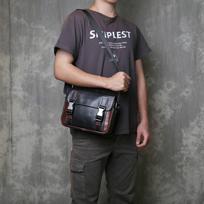 李記 | 原創手工真皮 | 流行拼色バ男士休閒の郵差包D8027號