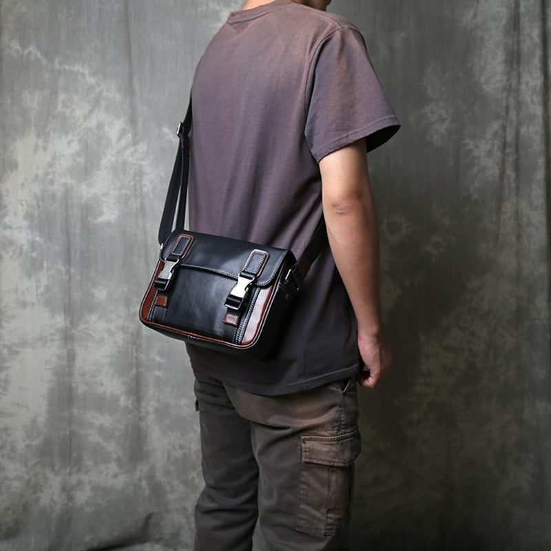 李記 | 原創手工真皮 | 流行拼色バ男士休閒の郵差包D8027號