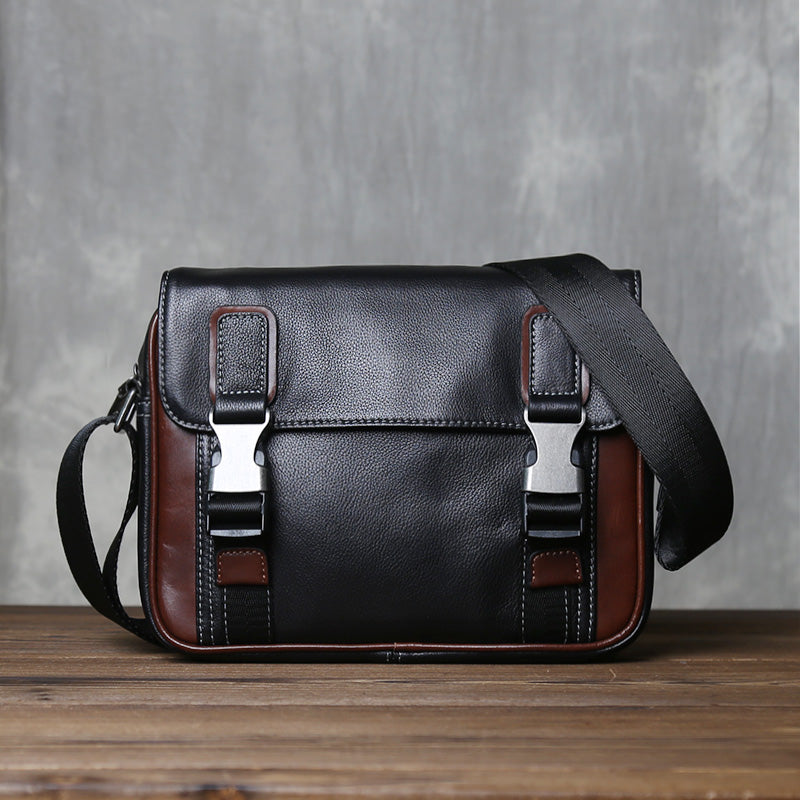 李記 | 原創手工真皮 | 流行拼色バ男士休閒の郵差包D8027號