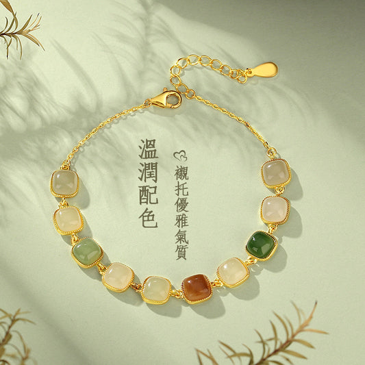 李記 | 原創手工真皮 | 一鏈三寶~高級感の天然和田玉手鏈DQ1116S號