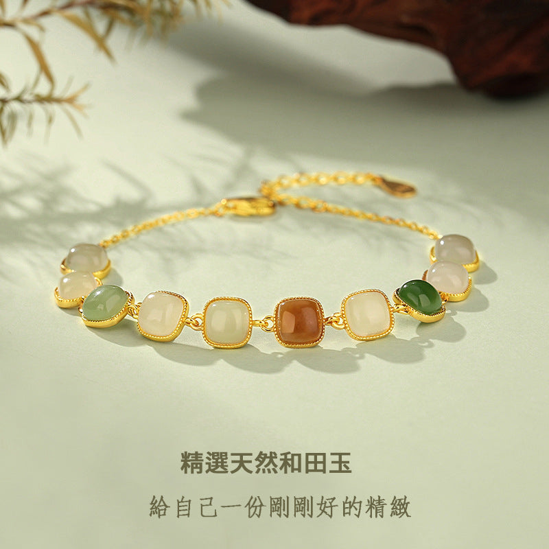 李記 | 原創手工真皮 | 一鏈三寶~高級感の天然和田玉手鏈DQ1116S號