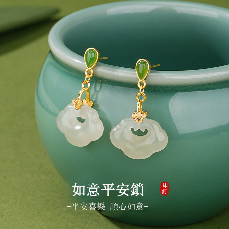 李記 | 原創手工真皮 | 一釘藏如意~氣質高級感の和田玉耳饰品DQ11728E號