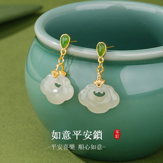 李記 | 原創手工真皮 | 一釘藏如意~氣質高級感の和田玉耳饰品DQ11728E號