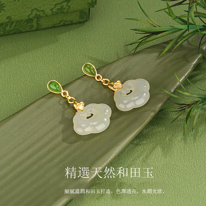 李記 | 原創手工真皮 | 一釘藏如意~氣質高級感の和田玉耳饰品DQ11728E號