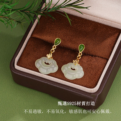李記 | 原創手工真皮 | 一釘藏如意~氣質高級感の和田玉耳饰品DQ11728E號
