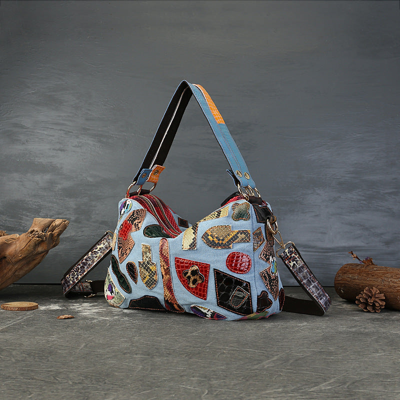 李記 | 原創手工真皮 | 復古個性撞色い不规则拼接包F700號