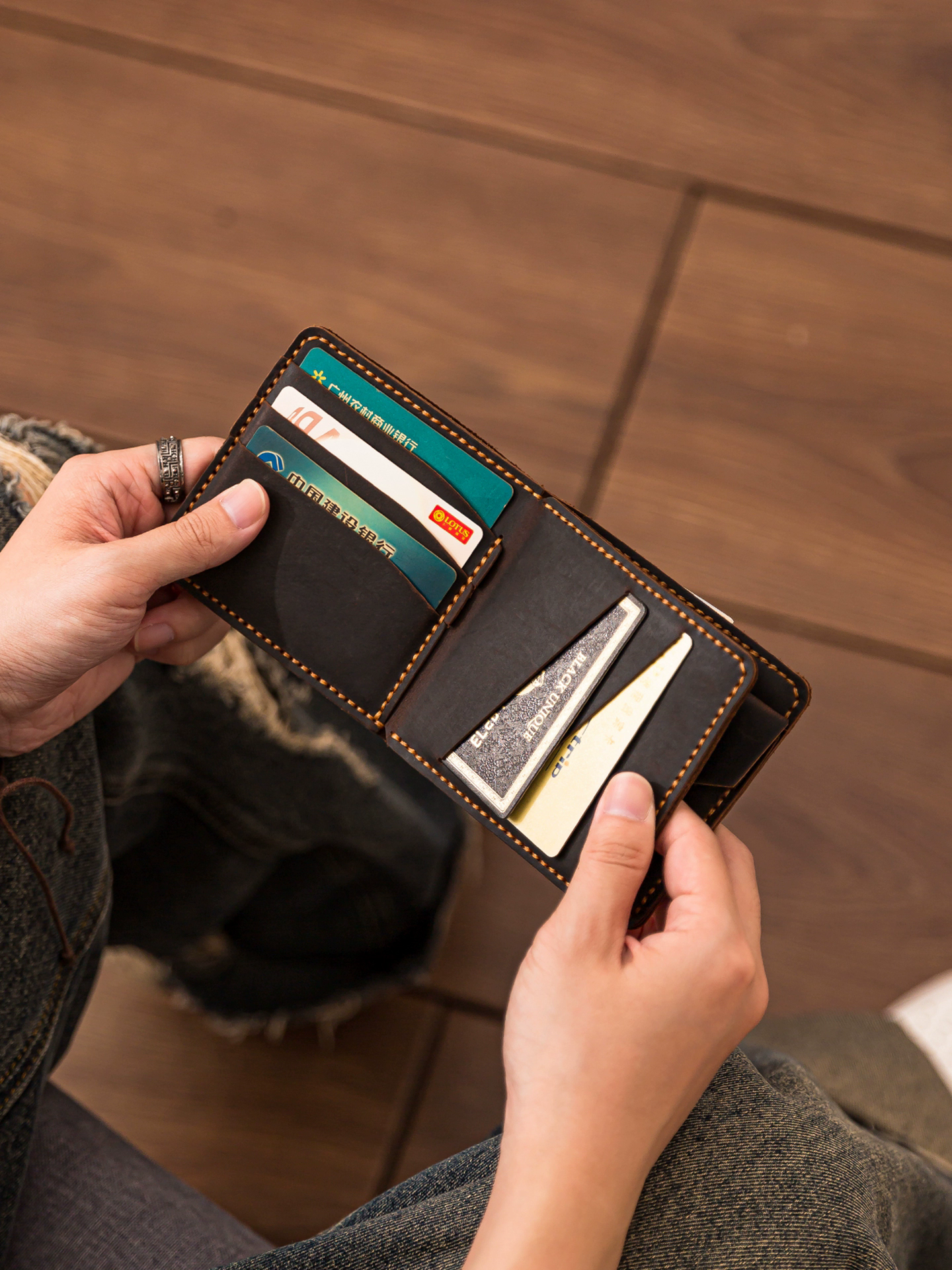 李記 | 原創手工真皮 |  純手縫い本革三つ折り卡包HB003號