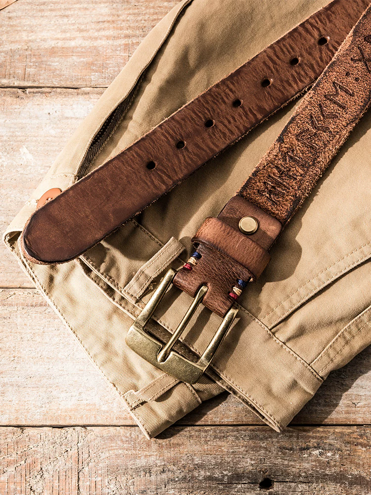 李記 | 原創手工真皮 | 純牛革個性針バ復古皮帶hb107號