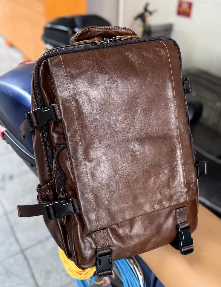 李記 | 原創真皮手工 | 帶紋皮製背包旅行 9400號