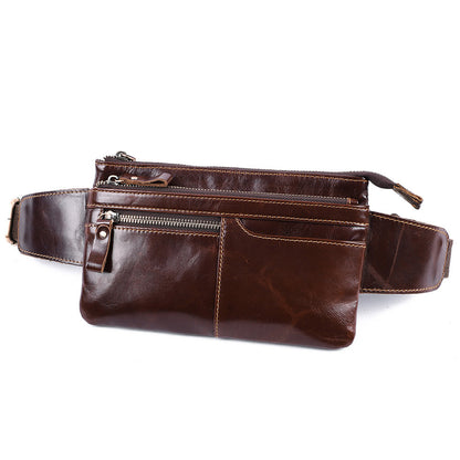 李記原創真皮手工 | 頭層牛皮 戶外騎行 單肩包 多功能真皮腰包 6527號