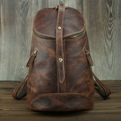 李記 | 原創手工真皮 |  瘋馬皮男女通用背包復古桶包9105號