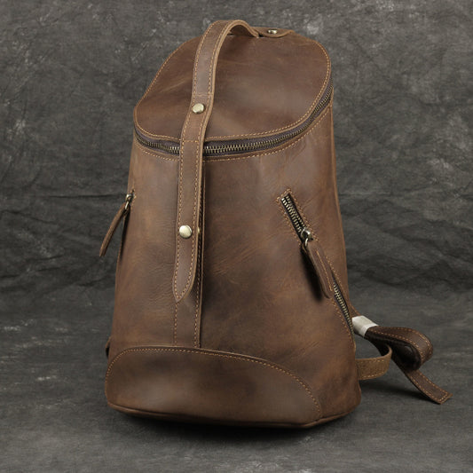 李記 | 原創手工真皮 |  瘋馬皮男女通用背包復古桶包9105號