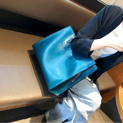 Li Ji | Original handmade genuine leather | Two-layer cow leather simple waxed tote bag No. 1927 