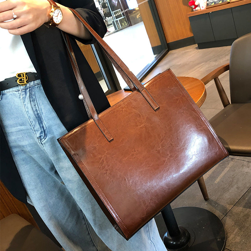 Li Ji | Original handmade genuine leather | Two-layer cow leather simple waxed tote bag No. 1927 