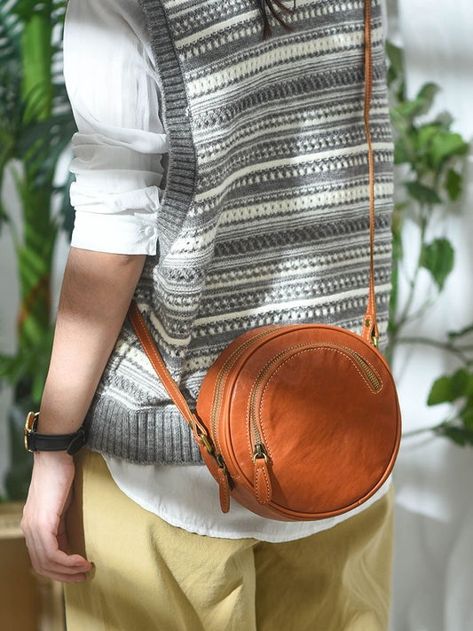 LEEEKEE | Original handmade | Vegetable tanned leather - Literary shoulder round box No. 7120S 