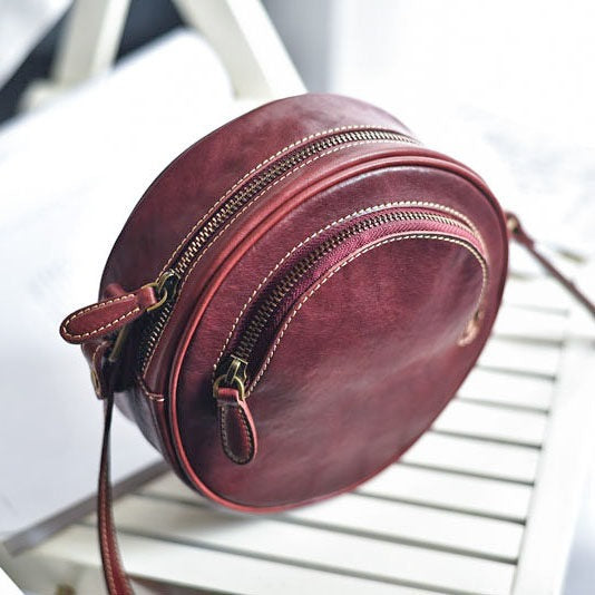 LEEEKEE | Original handmade | Vegetable tanned leather - Literary shoulder round box No. 7120S 