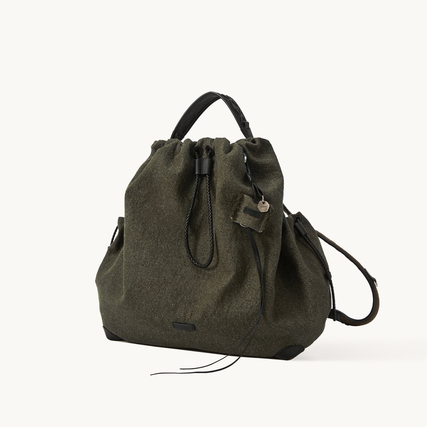 李記 | 原創手工真皮 | 鬆弛感~質感棉麻配皮後背包9468號