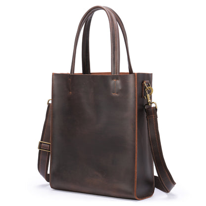 Li Ji | Original handmade leather | Unisex, Crazy Horse Leather Vertical Portable Shopping Bag No. 669