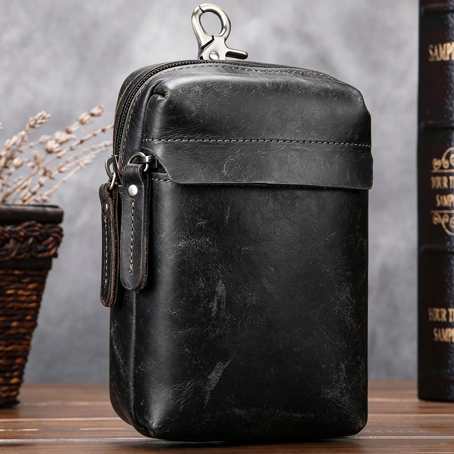 Li Ji | Original handmade leather | First-layer cowhide/crazy horse leather waist bag, hanging bag, cowboy style No. 8201 