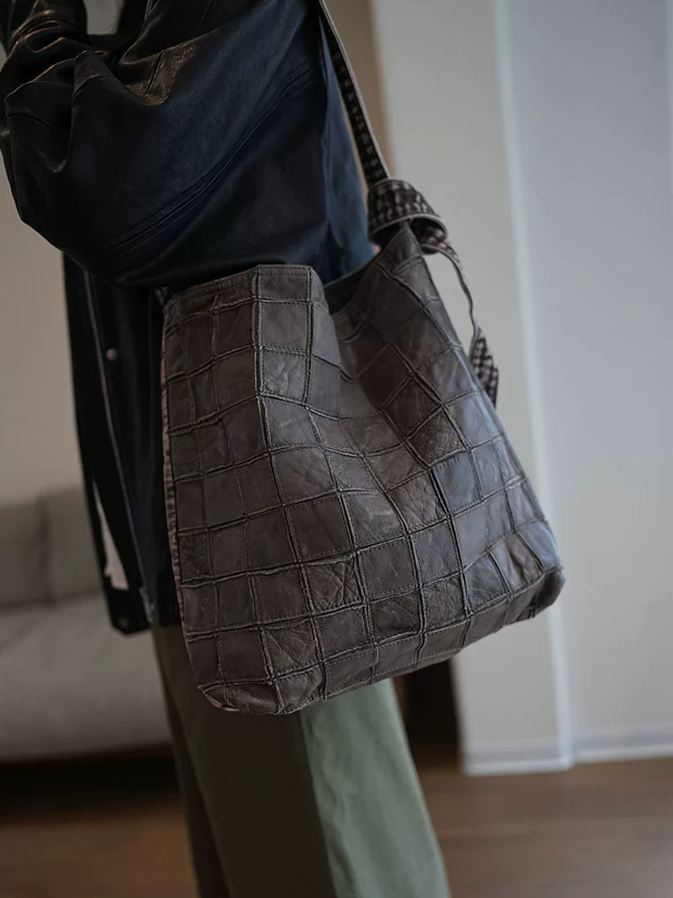 李記 | 原創手工真皮 | 慵懶風の拼接大容量托特包ls249號