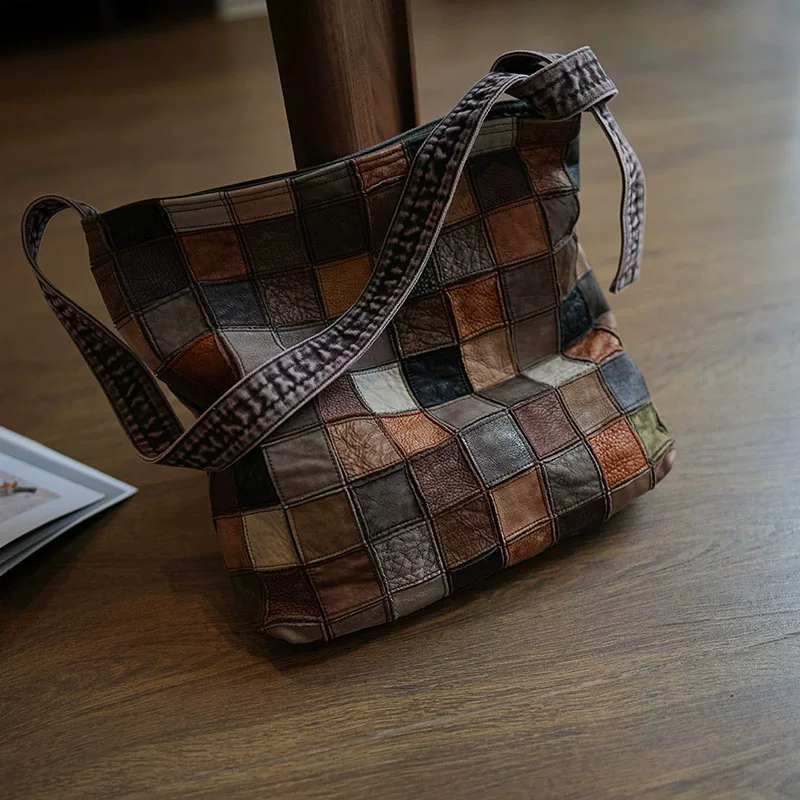 李記 | 原創手工真皮 | 慵懶風の拼接大容量托特包ls249號