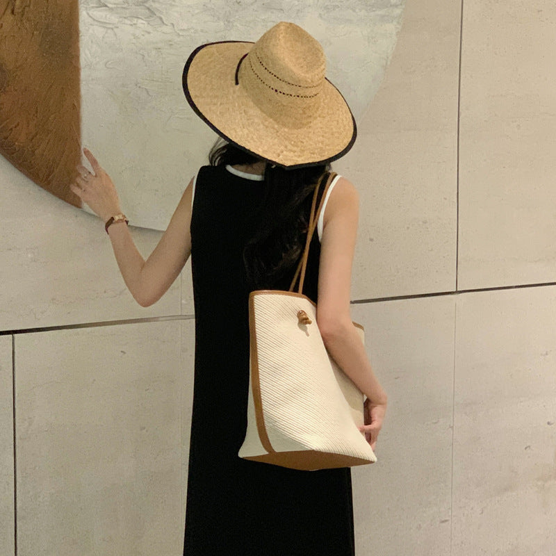 Li Ji | Original handmade leather | Resort style woven texture tote bag No. M375 