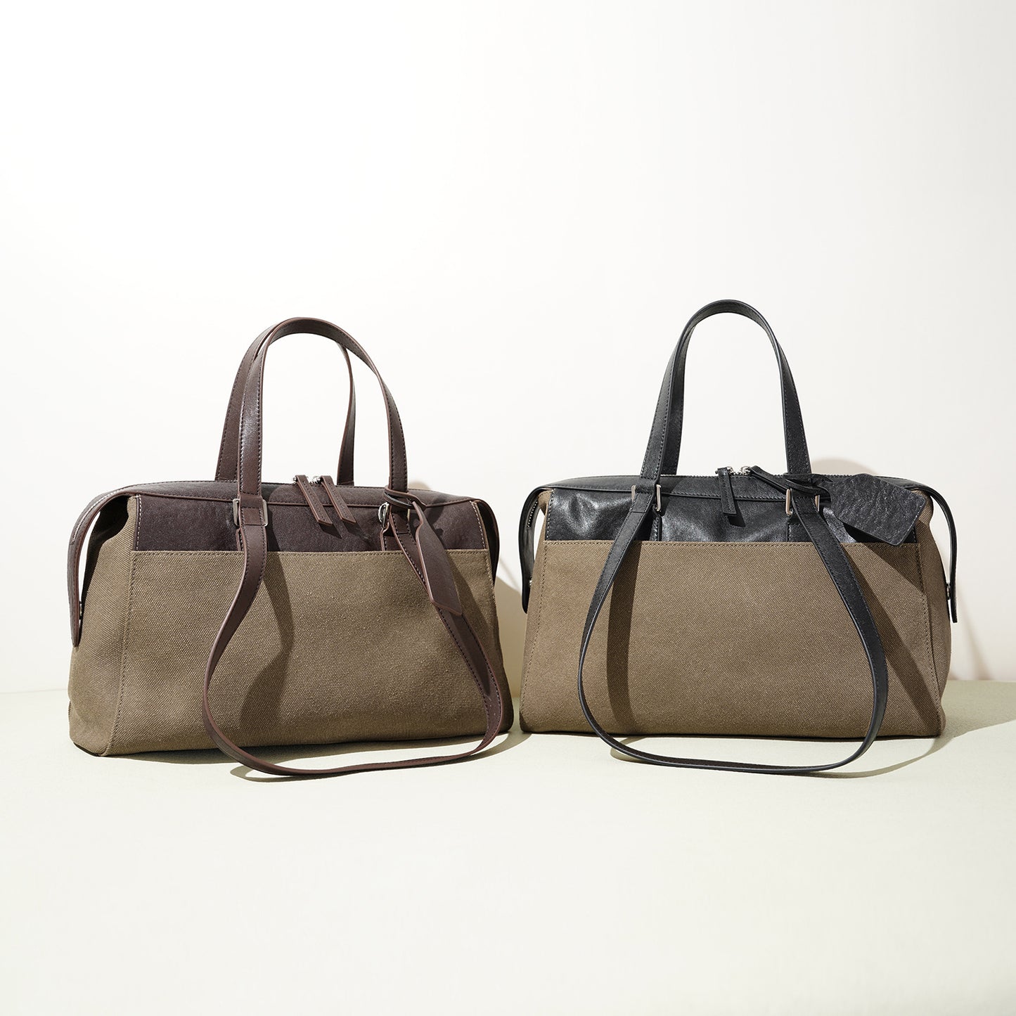 李記 | 原創手工真皮 | 頭層皮配帆布の手提包md8646號