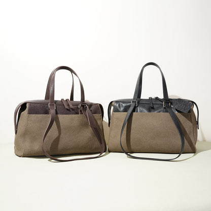 李記 | 原創手工真皮 | 頭層皮配帆布の手提包md8646號