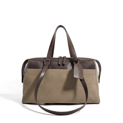 李記 | 原創手工真皮 | 頭層皮配帆布の手提包md8646號