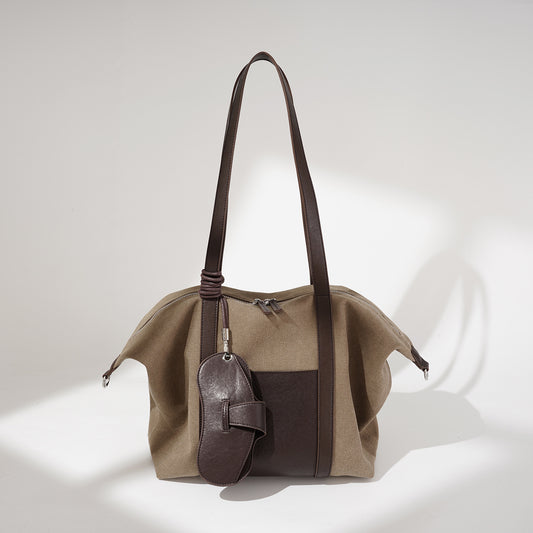 李記 | 原創手工真皮 | 拼接撞色洋氣帆布の休閒包md8647號