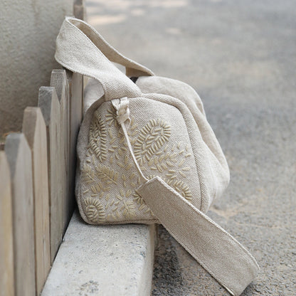 李記 | 原創民族風バ純手工刺繍の綿麻布包MM21號