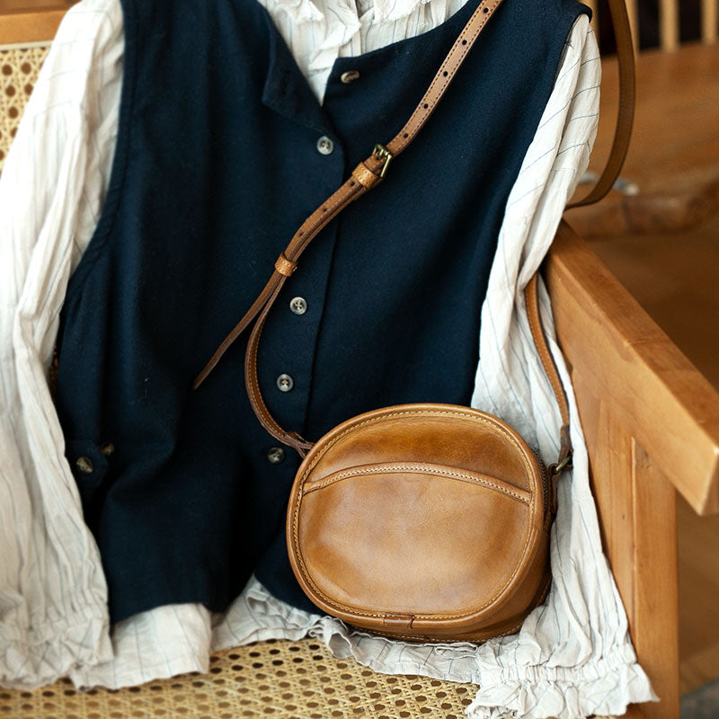 Li Ji | Original handmade genuine leather | Japanese and Korean lightweight handmade round bag No. NT6808 