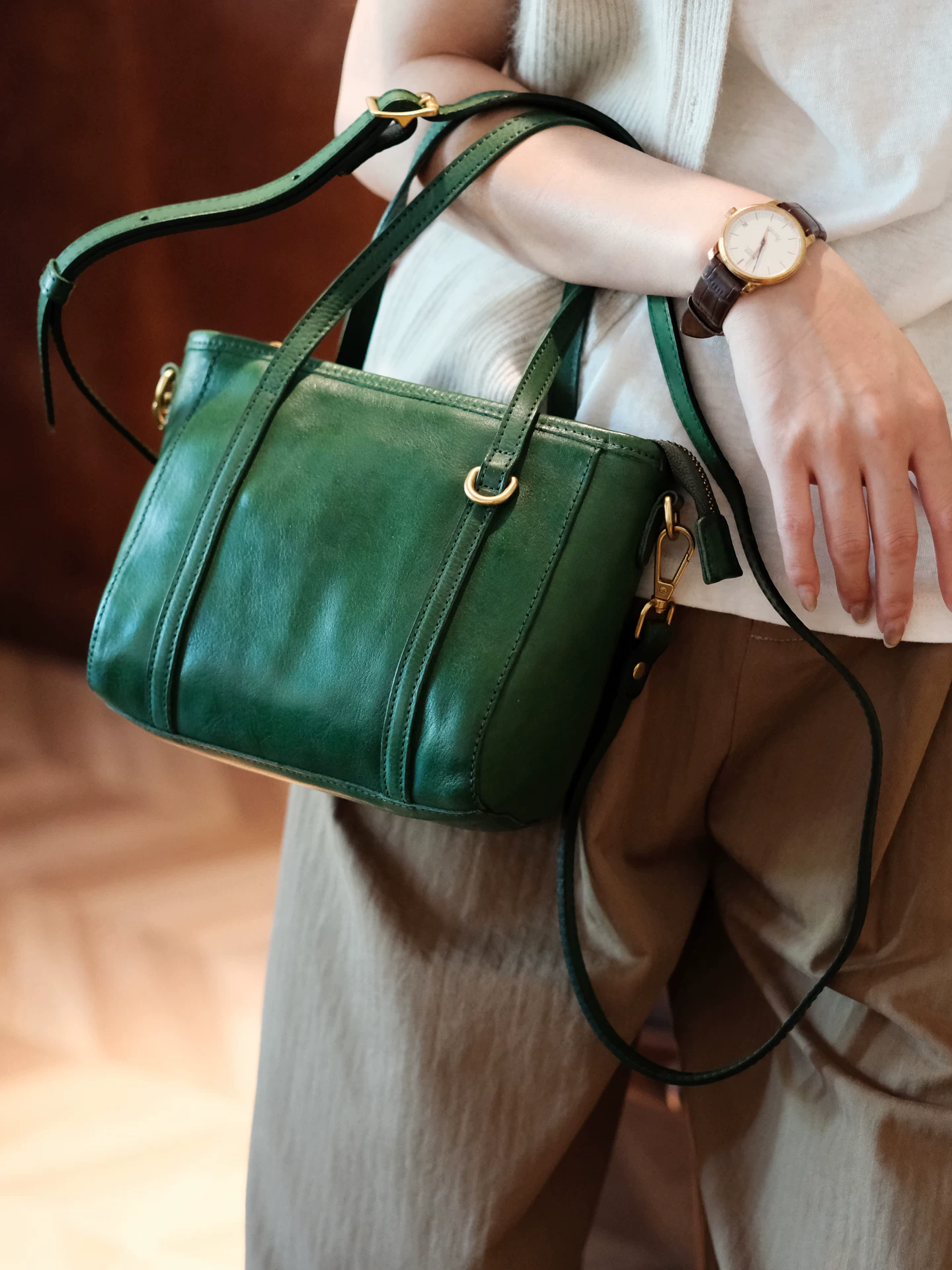 李記 | 原創手工真皮 | 日系文芸のけだるい風斜唄包NT8323號