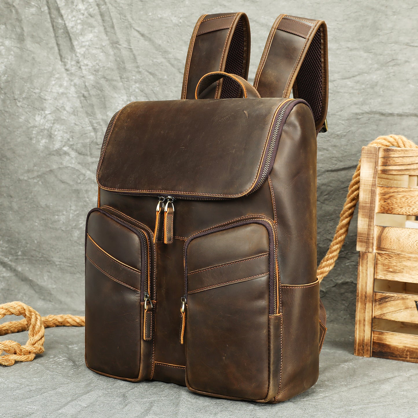 李記 | 原創真皮手工 | 大容量旅行雙肩包 8873