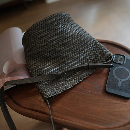 李記 | 原創手工真皮 | 一眼愛上の法式編織い高品質水桶包MD427號