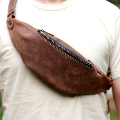 李記 | 原創真皮手工 | 高品質の牛革 多機能單肩包 56887號