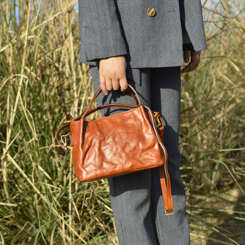 Li Ji | Original handmade genuine leather | Natural ヘッド layer cow leather handbag No. 96045 