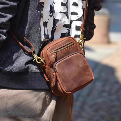 Li Ji | Original handmade genuine leather | ミニ compartment small bag waist shoulder bag No. 4012 