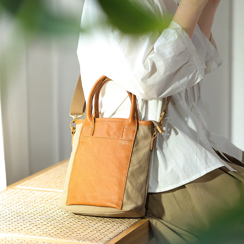 Li Ji | Original handmade genuine leather | Small fresh and small square canvas bag No. 83004 