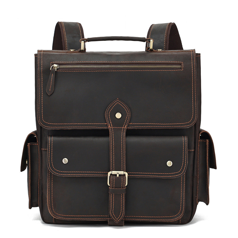 Li Ji | Original handmade genuine leather | Japanese style square square outer mad cow leather backpack No. 6587 