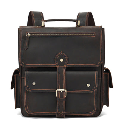 Li Ji | Original handmade genuine leather | Japanese style square square outer mad cow leather backpack No. 6587 