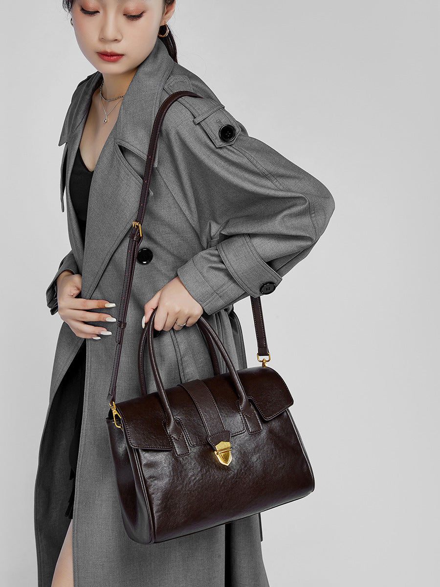 李記 | 原創手工真皮 | 植鞣牛皮で復古バ通勤手提包Q2910號