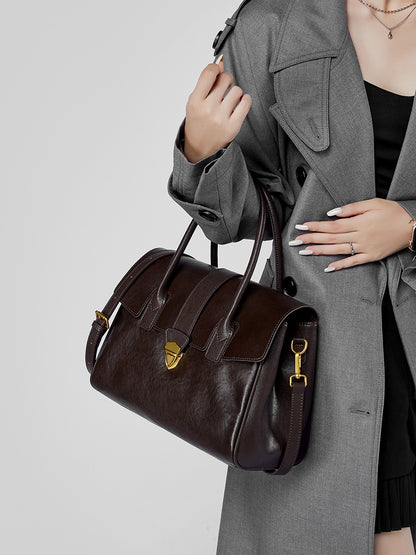 李記 | 原創手工真皮 | 植鞣牛皮で復古バ通勤手提包Q2910號