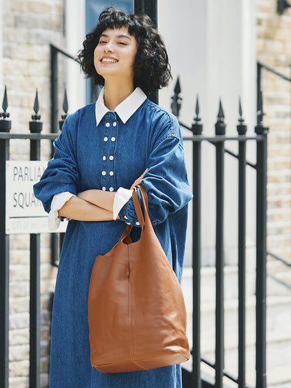 Li Ji | Original handmade genuine leather | Japanese simple and easy-to-match personalized tote bag No. 303 