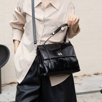 李記 | 原創手工真皮 | 韓版い頭層爆裂紋牛皮で手提包wy6012號