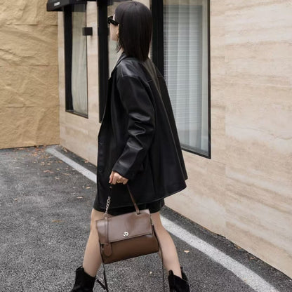 李記 | 原創手工真皮 | 韓版い頭層爆裂紋牛皮で手提包wy6012號