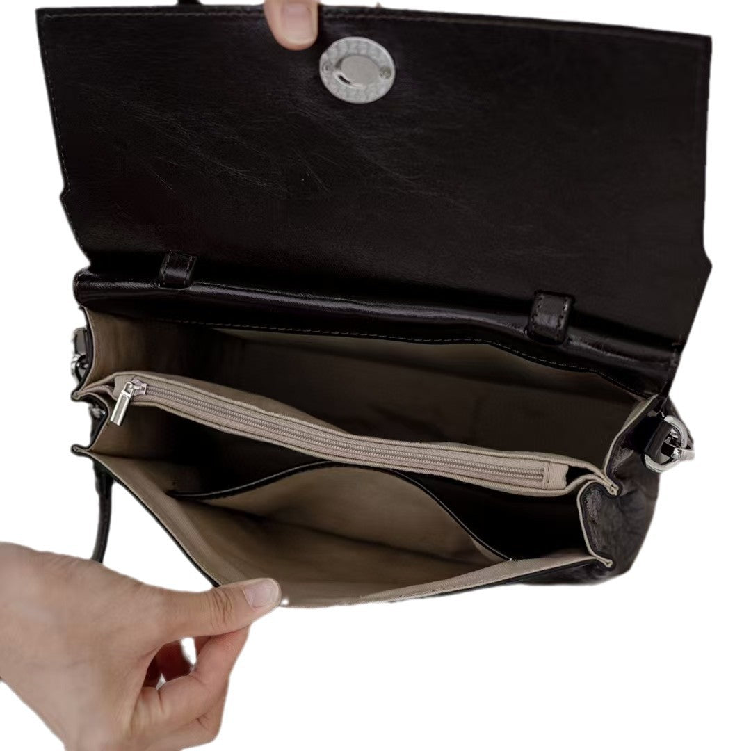 李記 | 原創手工真皮 | 韓版い頭層爆裂紋牛皮で手提包wy6012號