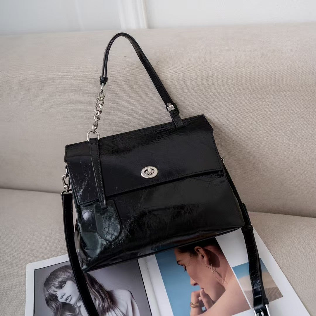 李記 | 原創手工真皮 | 韓版い頭層爆裂紋牛皮で手提包wy6012號