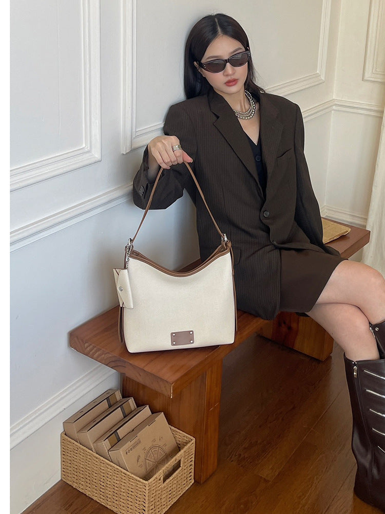 Li Ji | Original handmade leather | Contrast color large capacity tote bag YT9010